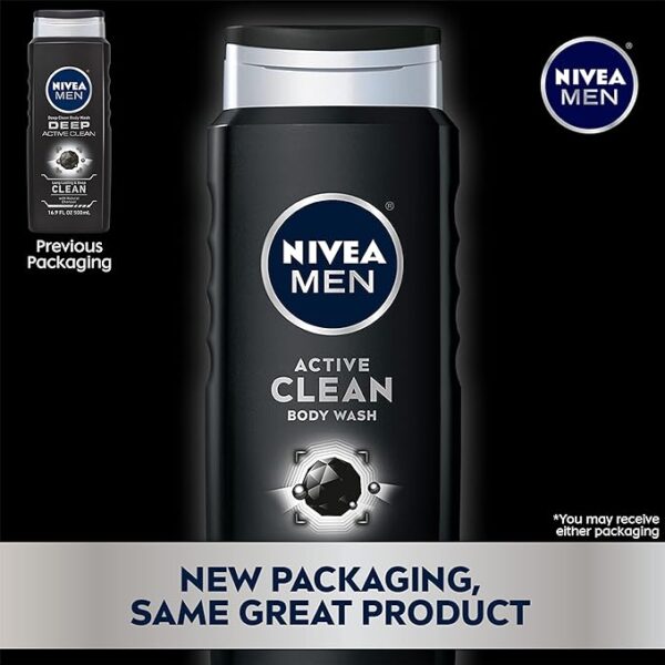 Nivea Men DEEP Active Clean Charcoal Body Wash, Exfoliating Body Wash - Image 5