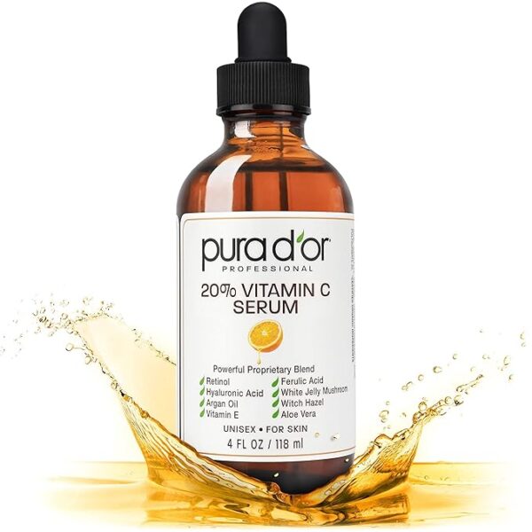 PURA D'OR 20% Vitamin C Serum (4oz BEST VALUE) Lightweight Maximum