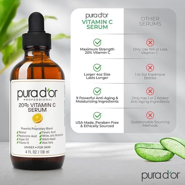 PURA D'OR 20% Vitamin C Serum (4oz BEST VALUE) Lightweight Maximum - Image 7