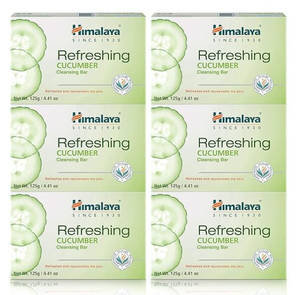 Himalaya Refreshing Cucumber Cleansing Bar, Face and Body Soap for Soft Skin, 4.41 oz, 6 Pack